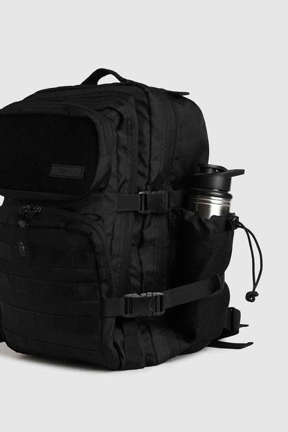 Black Ironclad Tactical Backpack by Fuaark NZ, showing durable design with multiple compartments and sturdy straps.