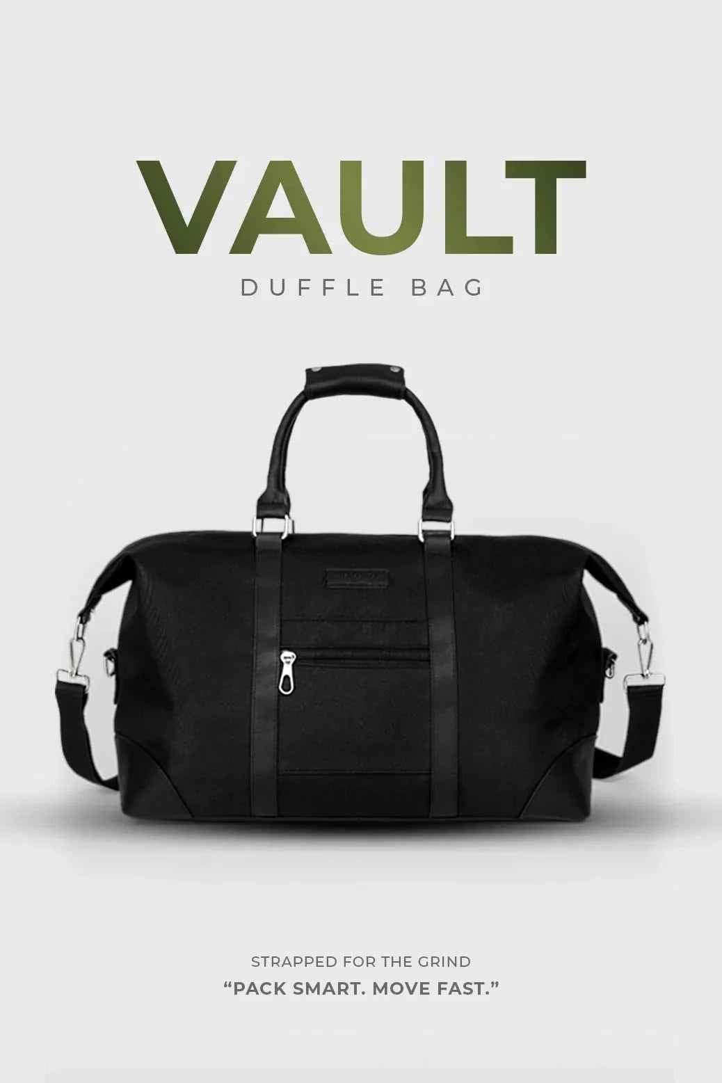 Black Vault Duffle Bag by Fuaark Nz with sturdy handles and spacious main compartment for travel and gym use.