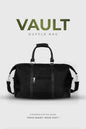 Black Vault Duffle Bag by Fuaark Nz with sturdy handles and spacious main compartment for travel and gym use.