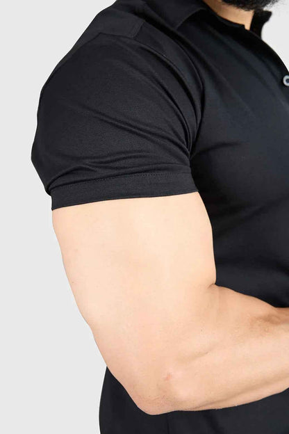 Black Aero casual shirt by Fuaark Nz, shown laid flat with collar and button details, made from lightweight fabric.