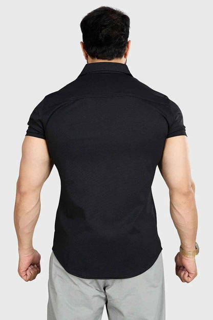 Black Aero casual shirt by Fuaark Nz, featuring a relaxed fit and stylish design, displayed on a plain background.