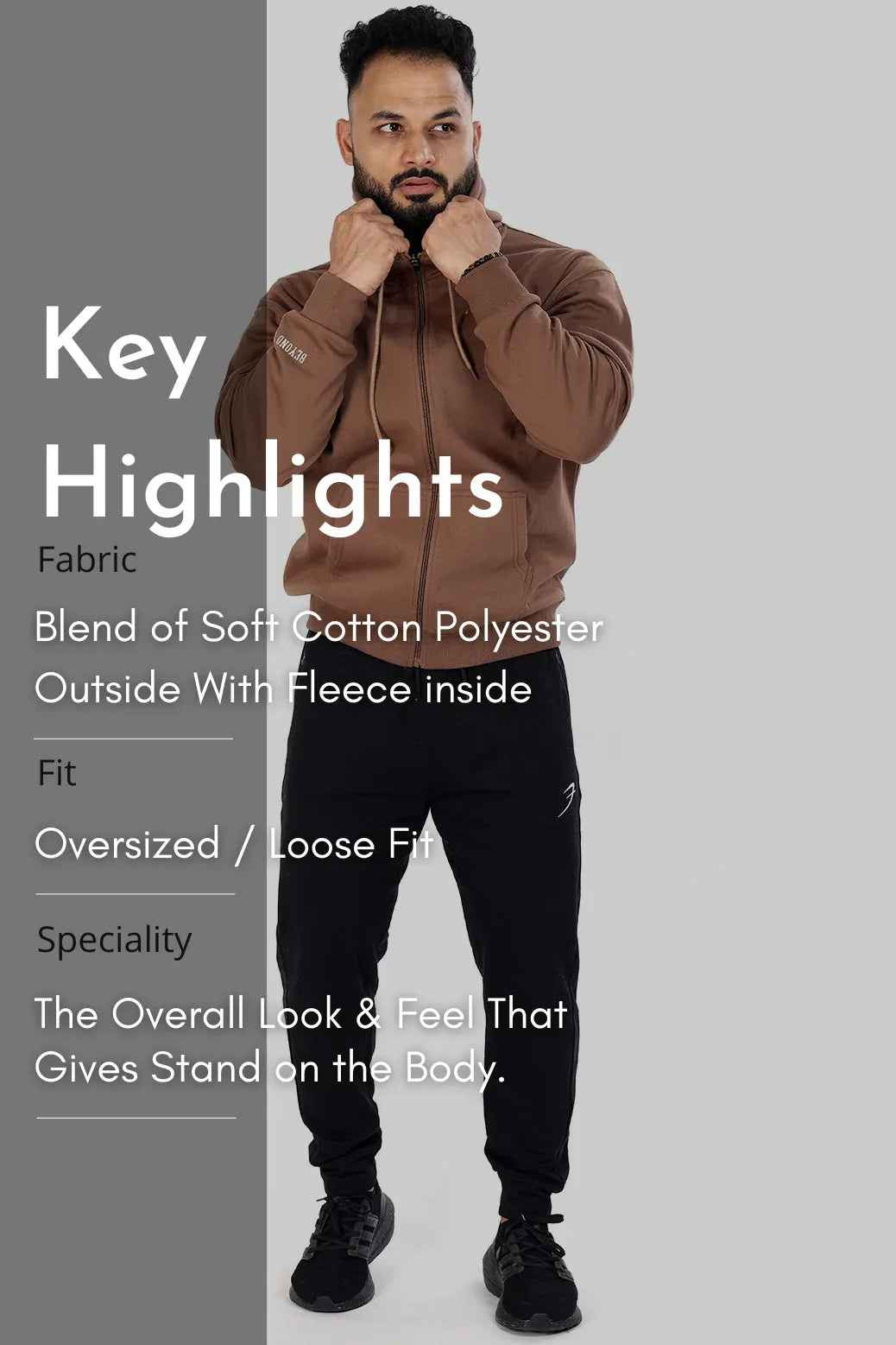 Fuaark Nz oversized Frost Jacket in coffee color, stylish coat with a relaxed fit, perfect for cold weather.