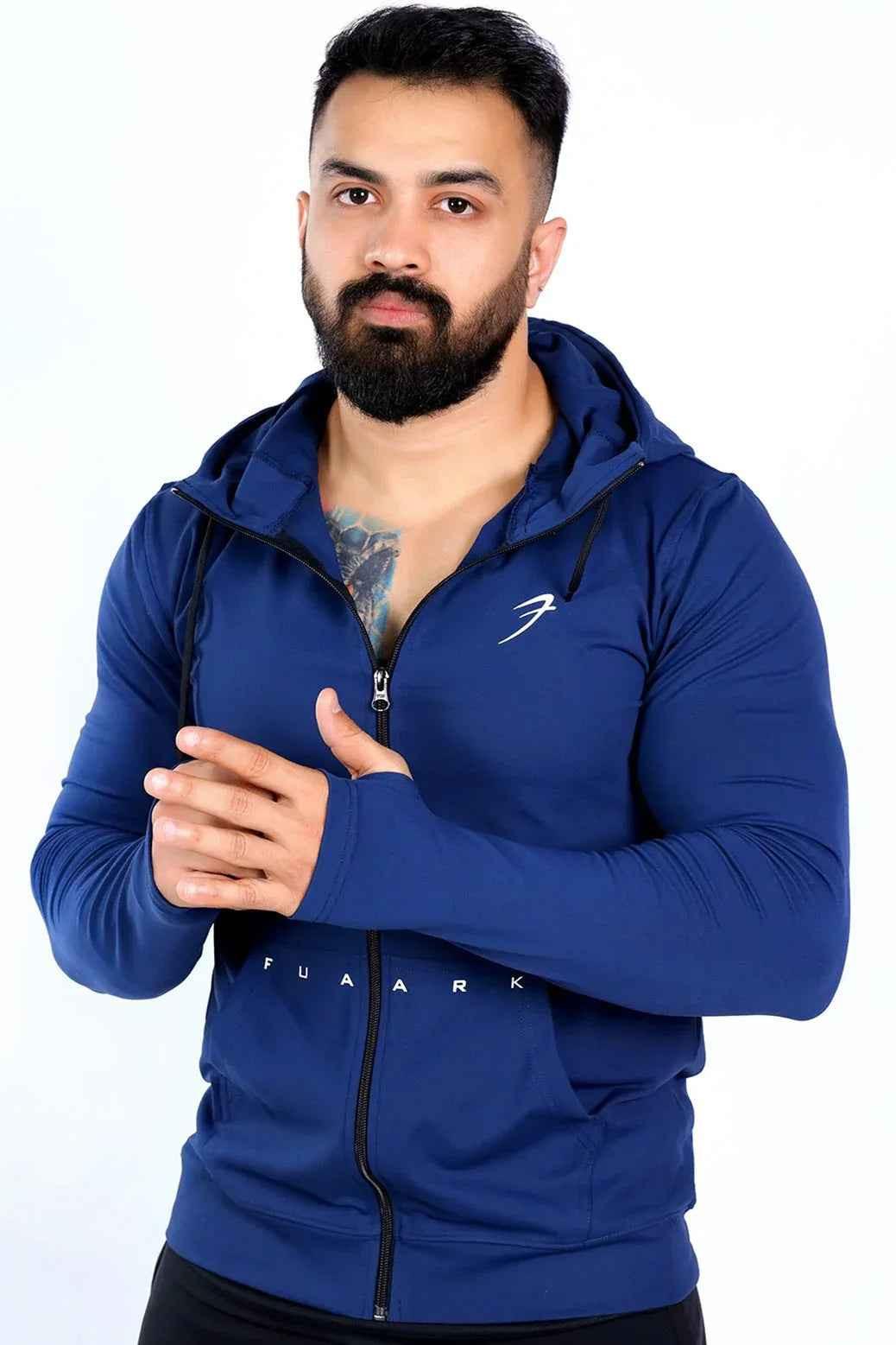 Fuaark Nz Signature Nylon Navy Jacket for men, lightweight coat with smooth nylon fabric and stylish design.