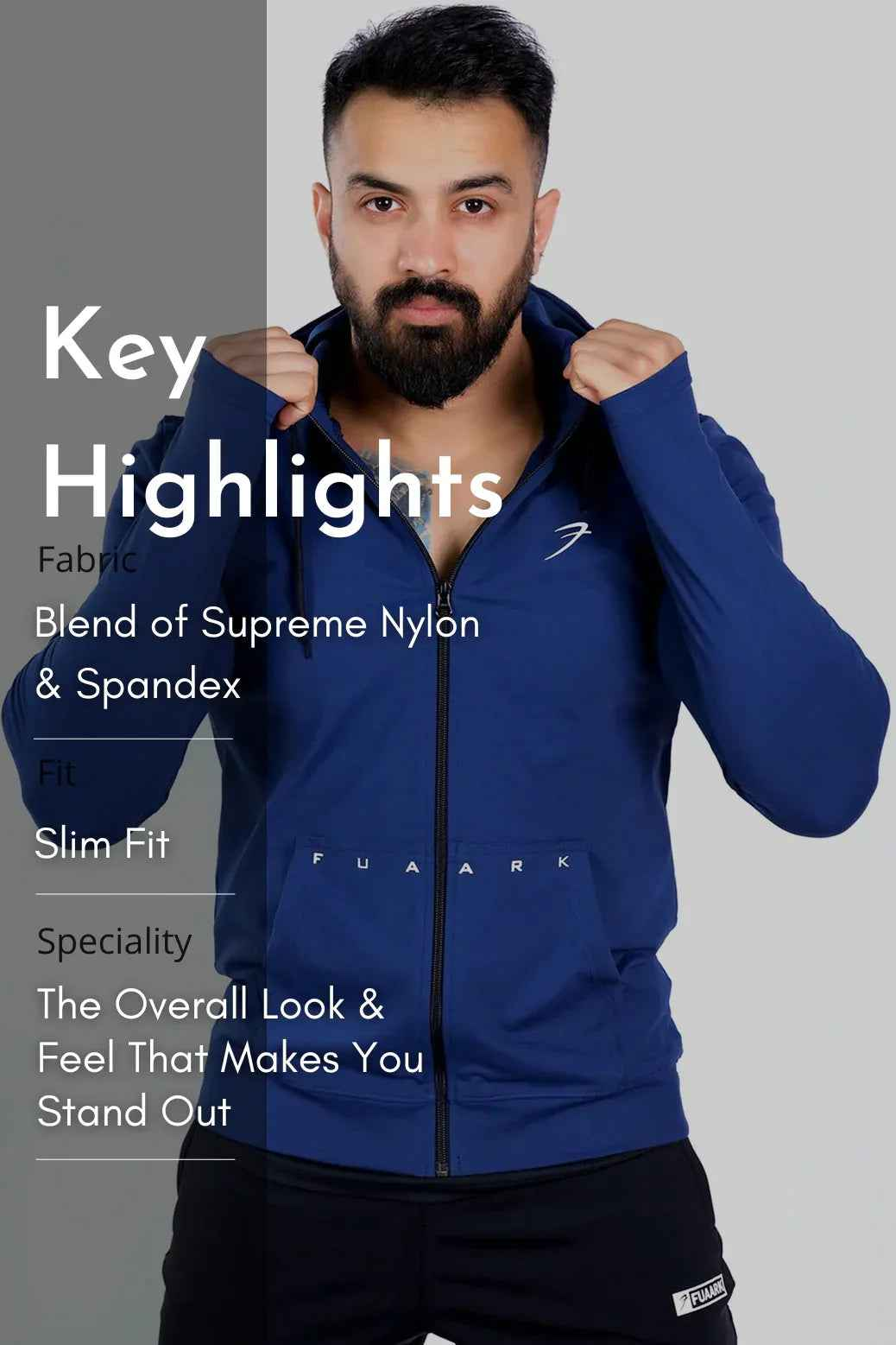Fuaark Nz Signature Nylon Jacket in navy, stylish coat with a sleek design, perfect for casual or outdoor wear.
