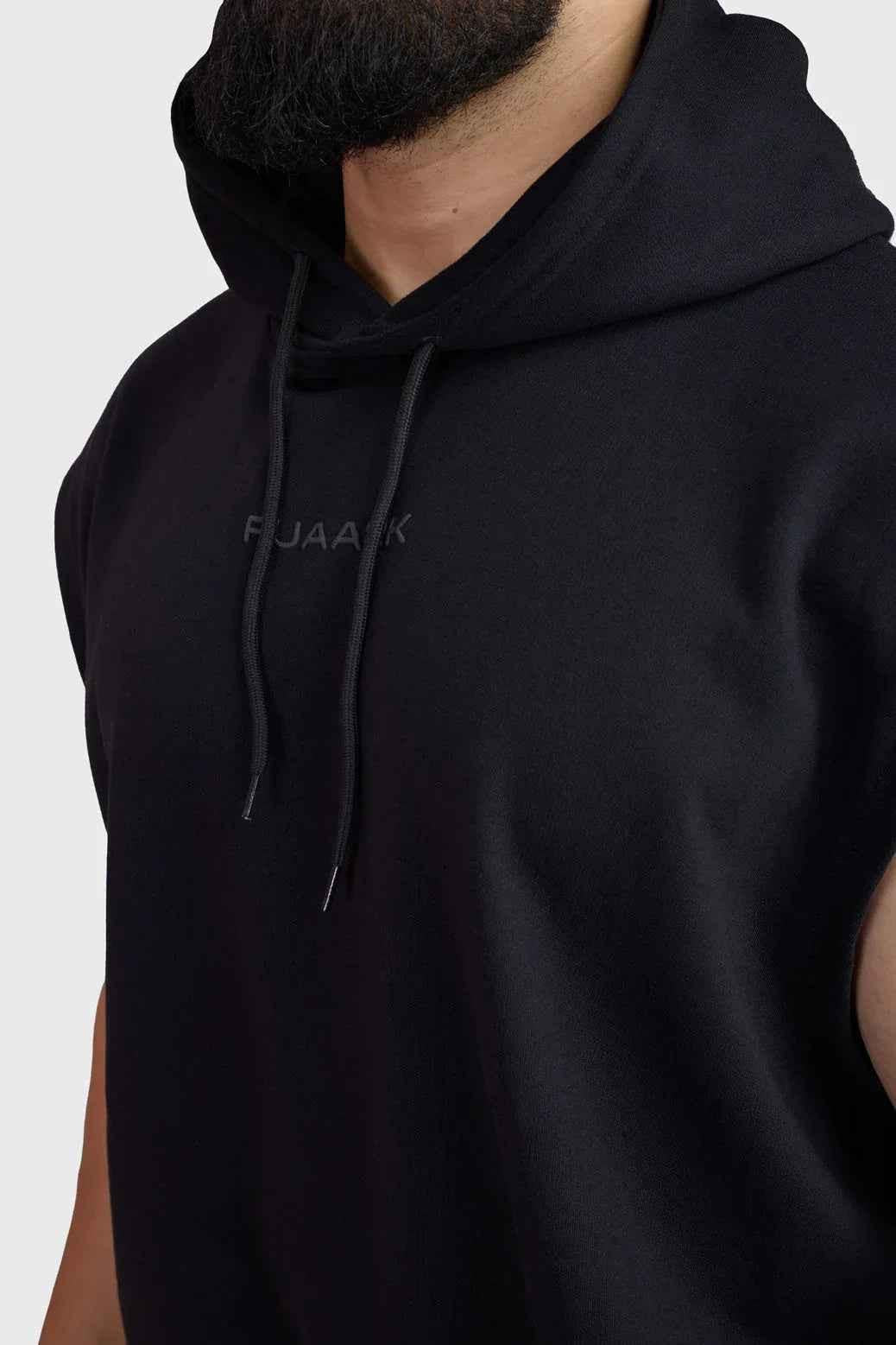 Black Fuaark Nz Signature Cap Sleeves Hoodie with short sleeves and hood, casual and stylish for everyday wear.