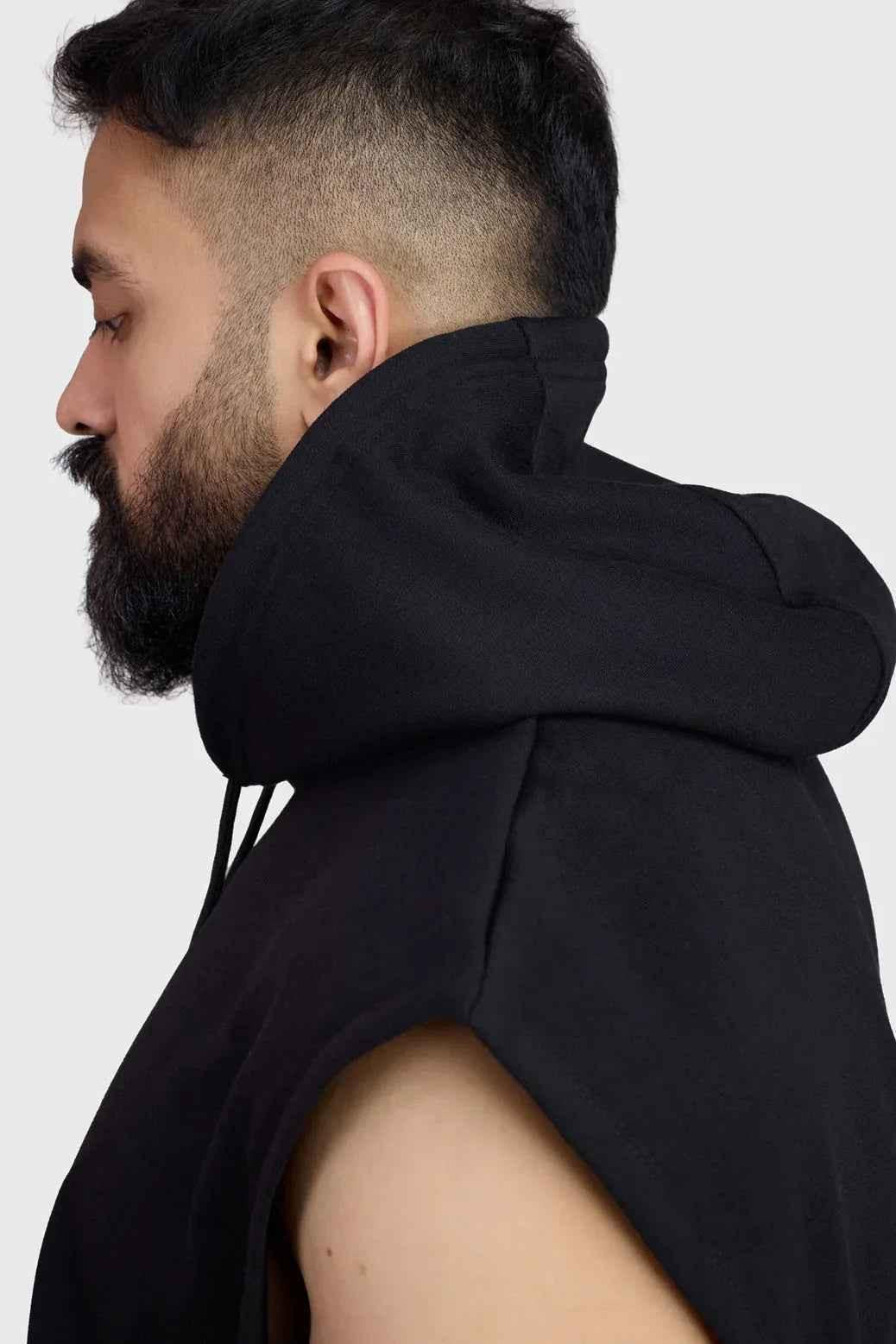 Black Fuaark Nz Signature Cap Sleeves Hoodie with a relaxed fit and soft fabric, displayed on a neutral background.