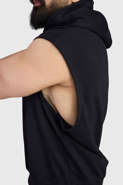 Black Fuaark Nz Signature Cap Sleeves Hoodie with short sleeves and relaxed fit, shown on a plain background.