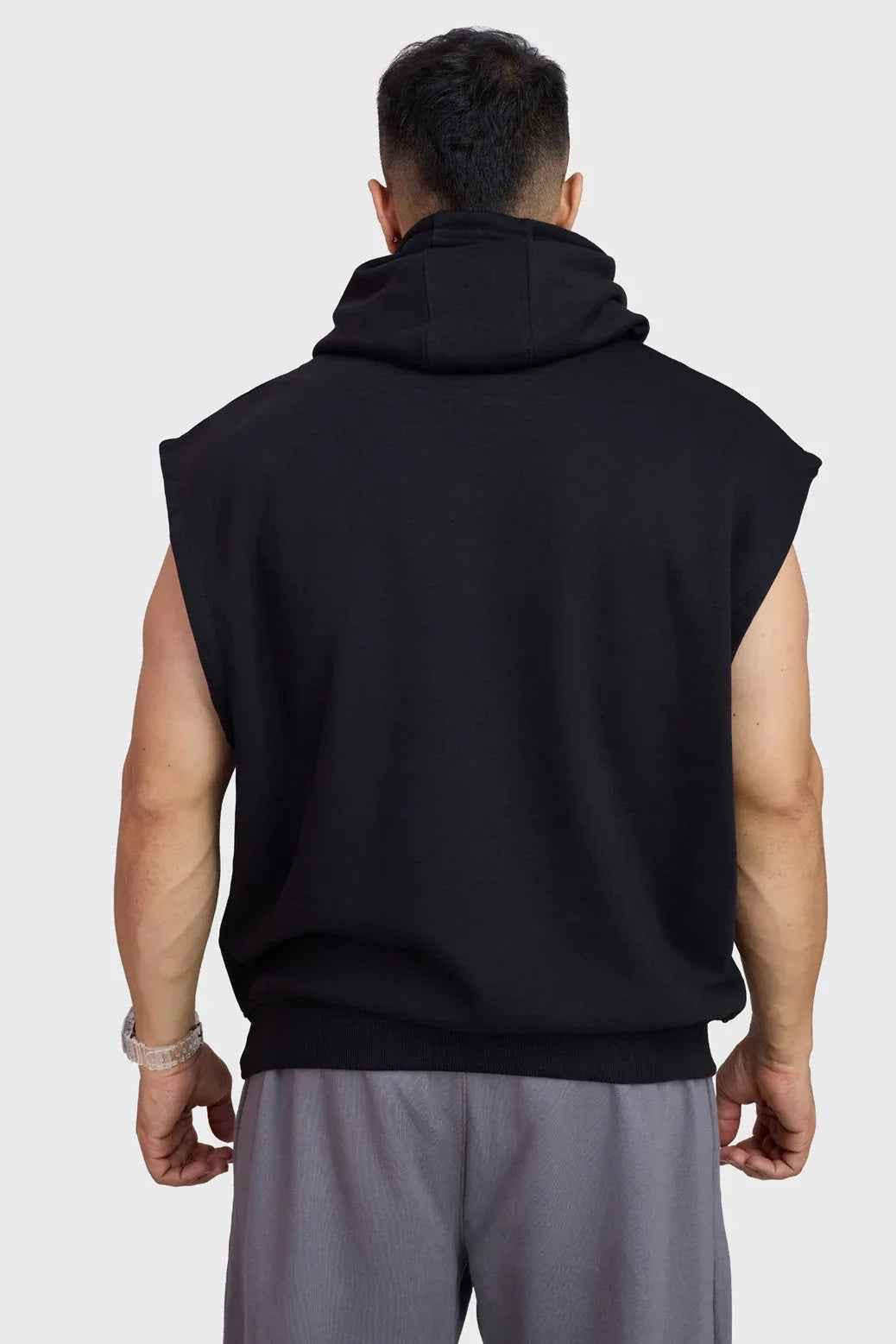 Black Fuaark Nz Signature Cap Sleeves Hoodie with a relaxed fit and ribbed cuffs, shown on a plain background.