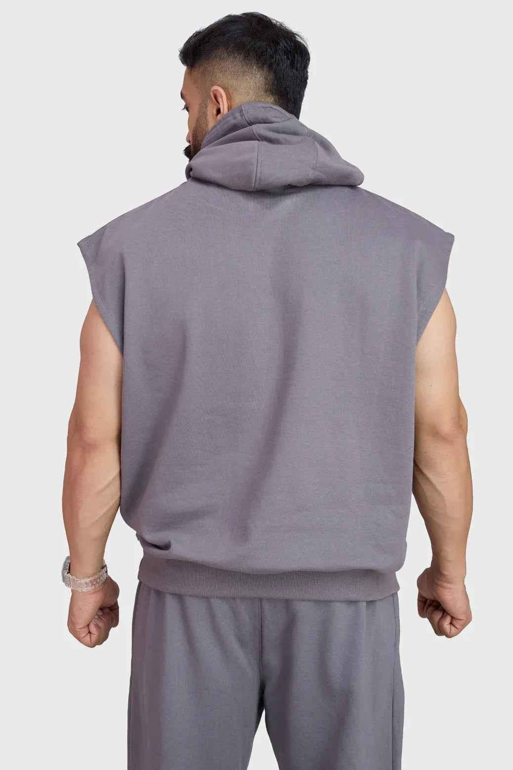 Fuaark Nz Signature dark grey cap sleeves hoodie with a relaxed fit and soft fabric, front view showing hoodie details.
