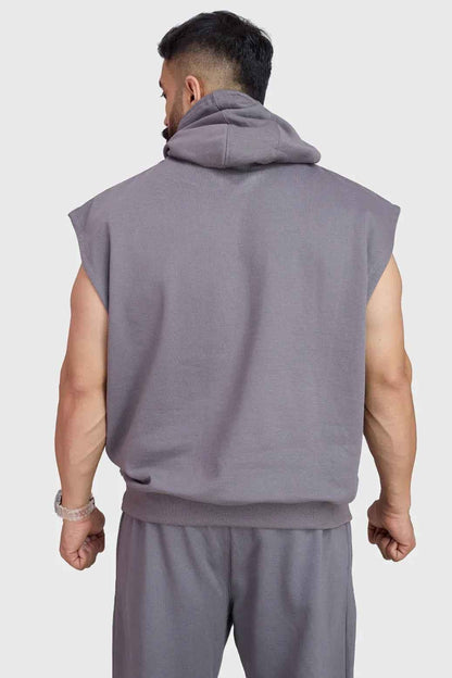 Fuaark Nz Signature dark grey cap sleeves hoodie with a relaxed fit and soft fabric, front view showing hoodie details.