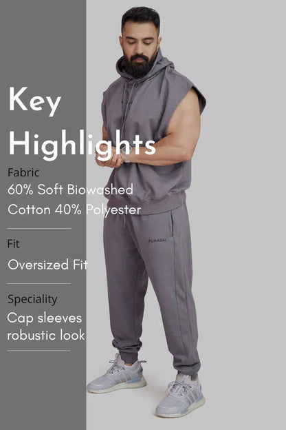 Fuaark Nz signature dark grey hoodie with cap sleeves, casual fit, soft fabric, and stylish design perfect for everyday wear.