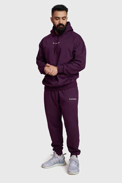 Fuaark NZ Signature Oversized Plum Hoodie showing a relaxed fit, soft fabric, and stylish design for comfort and casual wear.
