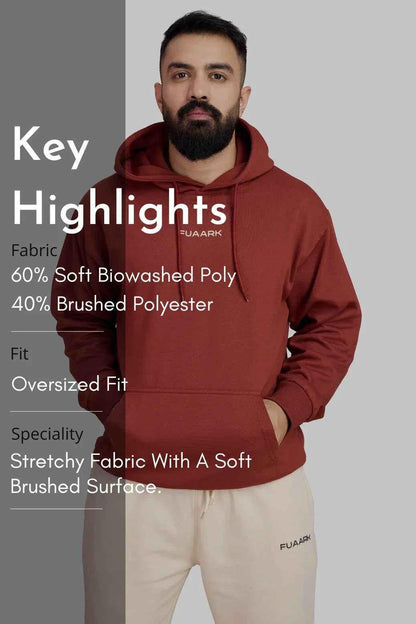 Fuaark Nz Signature Oversized Rust Hoodie, casual fit with soft fabric, front pocket and hood, perfect for comfort and style.