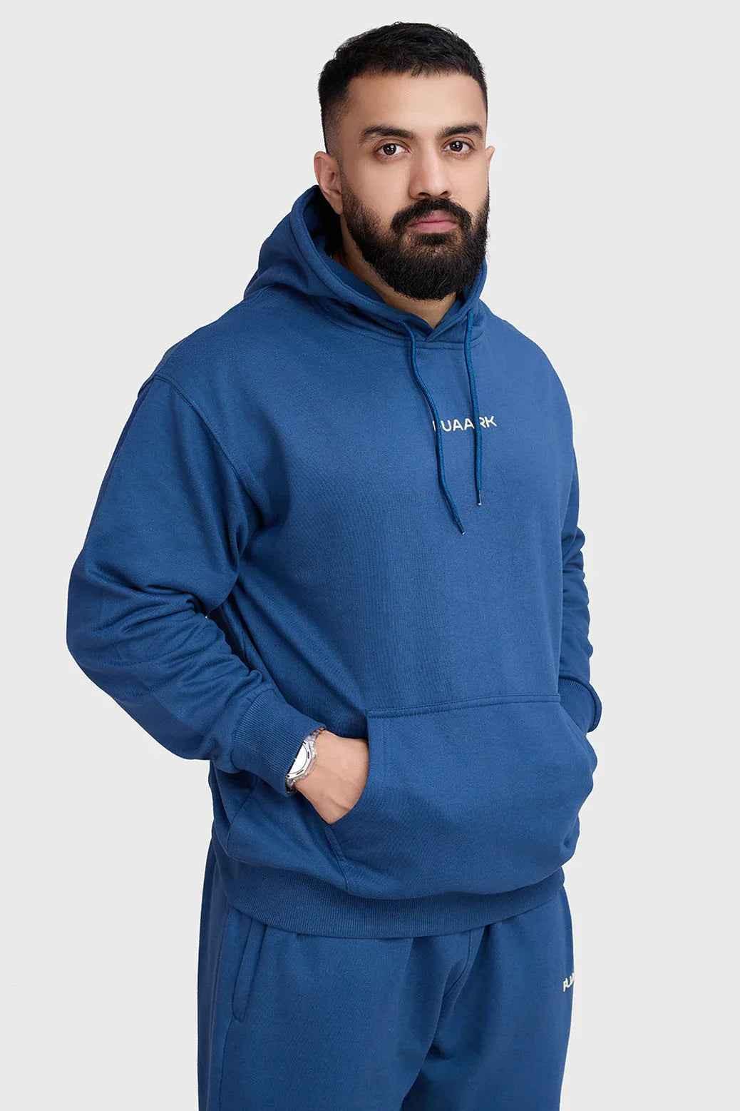 Navy Signature Oversized Hoodie by Fuaark Nz showing a relaxed fit, soft fabric, and signature logo on the front.