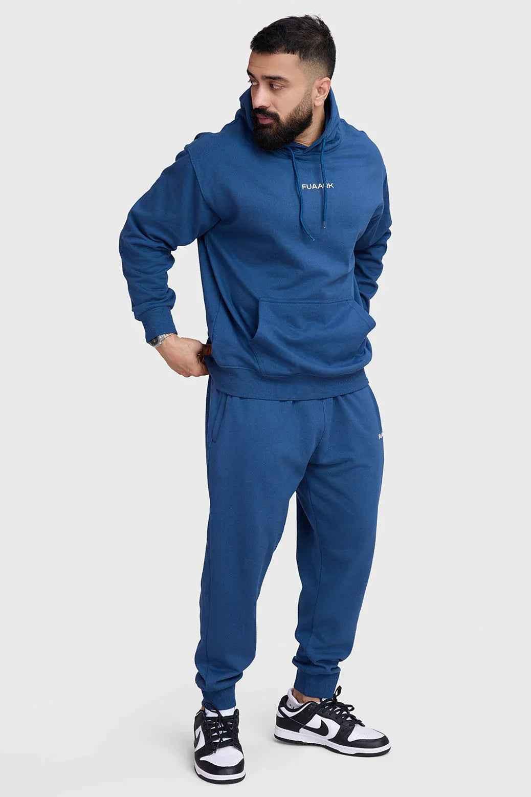 Navy Fuaark NZ Signature Oversized Hoodie, soft fabric, relaxed fit, front pocket, casual streetwear style.