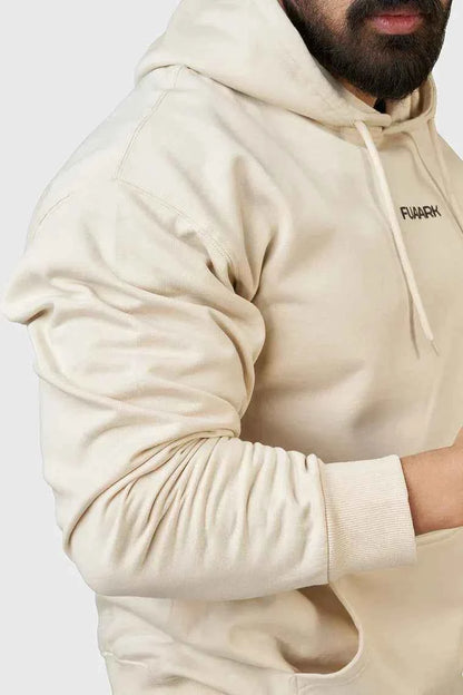 Beige unisex oversized hoodie by Fuaark Nz, showcasing a comfortable, stylish fit with a relaxed silhouette.