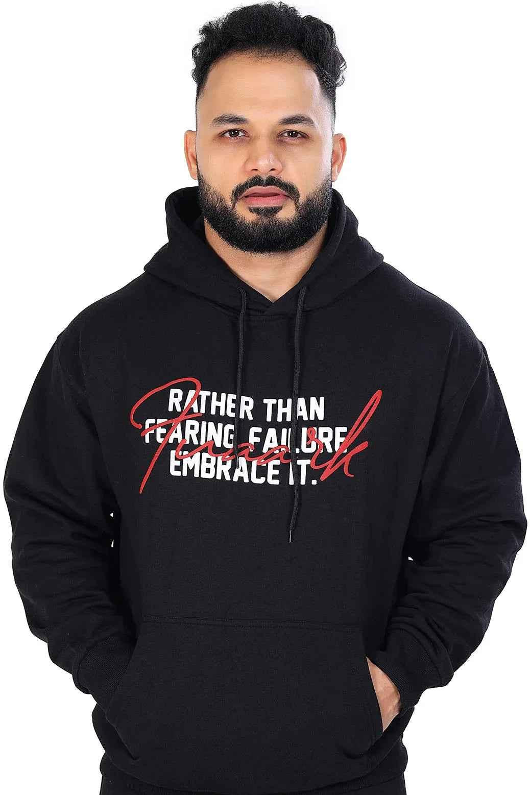 Oversized black hoodie by Fuaark Nz with frosted black design, soft fabric, and relaxed fit, perfect for casual wear.