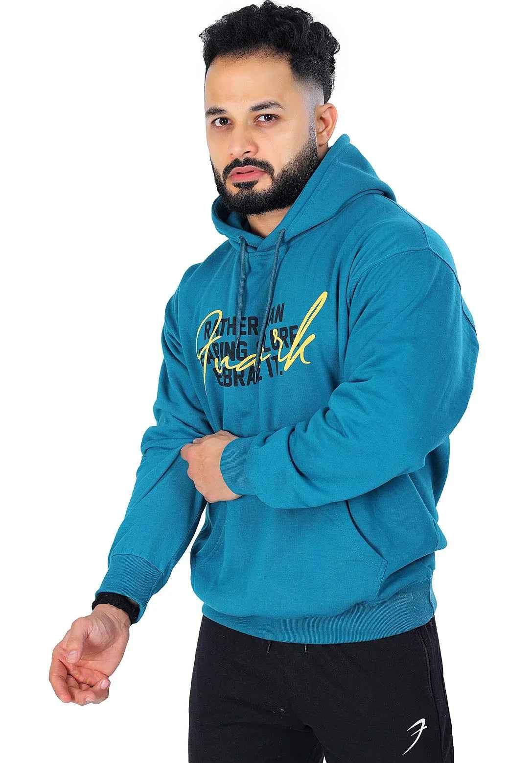 Oversized teal hoodie by Fuaark Nz, made for comfort and style, featuring a relaxed fit and soft fabric.