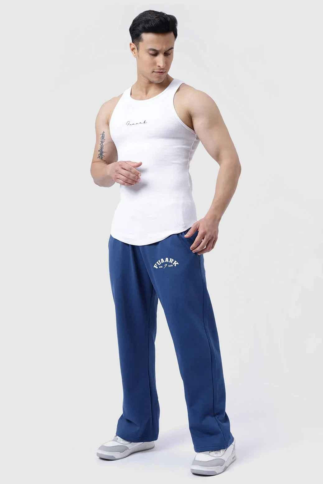 Fuaark Nz navy joggers with a relaxed fit, ideal for casual wear and ultimate comfort.