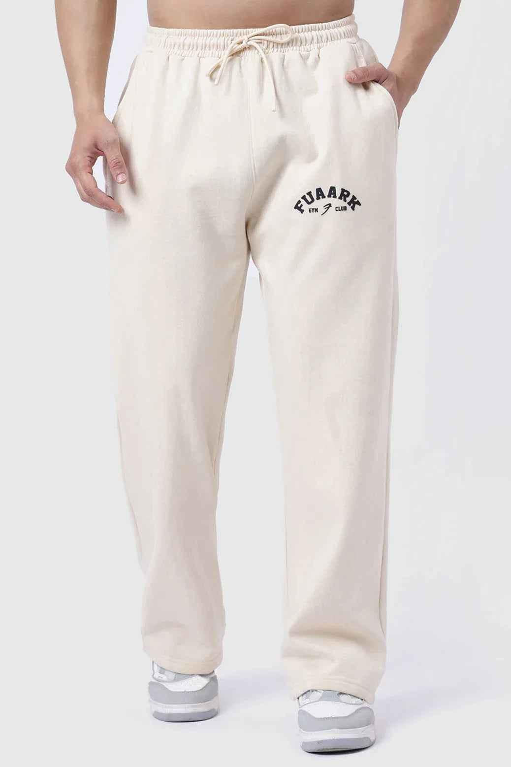 Beige Laidback Relaxed Pants joggers by Fuaark NZ, featuring a comfortable fit and casual style, shown on a model.