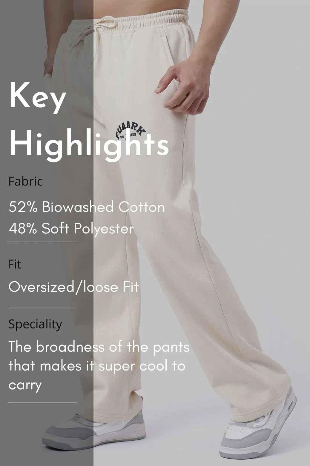 Fuaark Nz beige laidback relaxed joggers pants, comfortable casual fit, soft fabric, front pockets, suitable for everyday wear