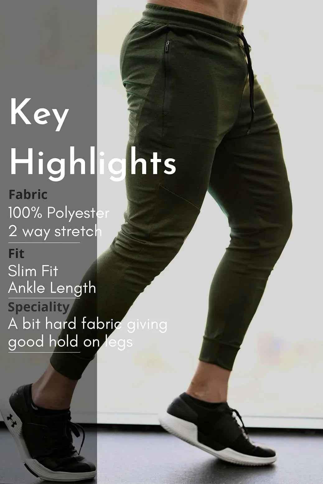 Fuaark Nz melange green joggers for men, featuring a comfortable fit and casual style, shown on a model.