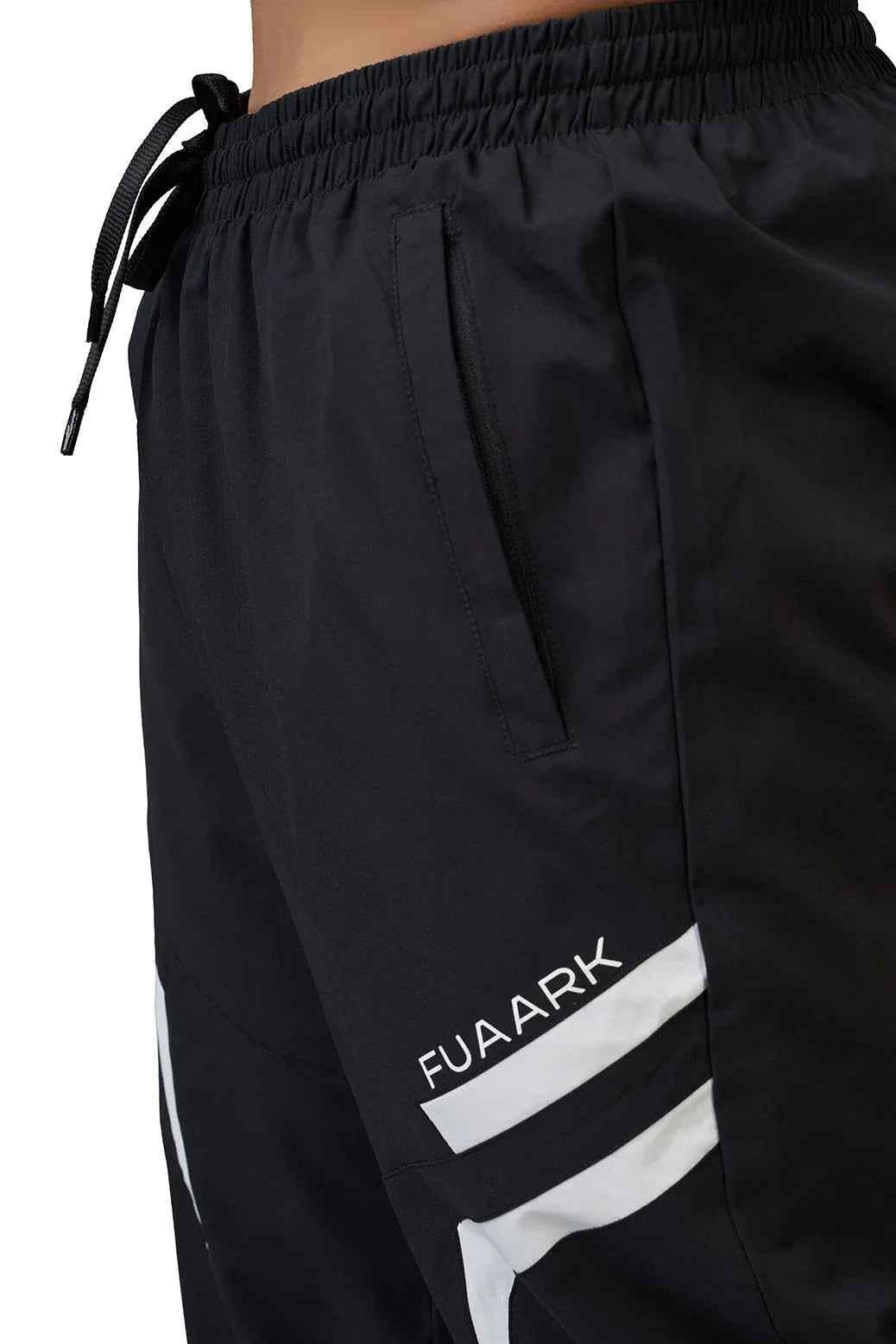 Black Fuaark Nz Momentum Joggers, comfortable athletic pants with a relaxed fit, shown on a model.