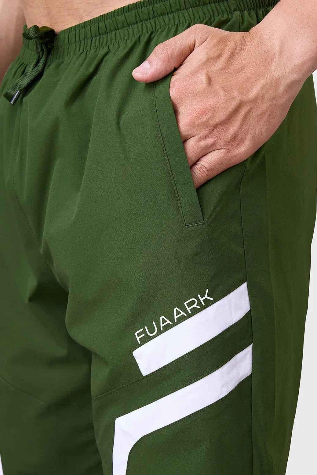 Fuaark Nz Momentum Joggers in olive color, casual men's joggers with a relaxed fit and elastic waistband.
