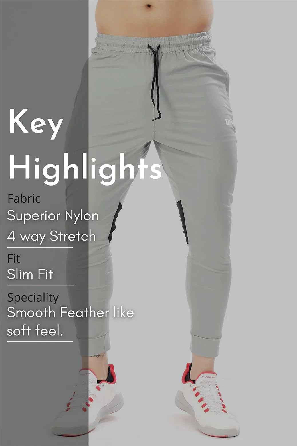 Light grey nylon joggers by Fuaark Nz featuring a relaxed fit and stylish design for comfortable everyday wear.