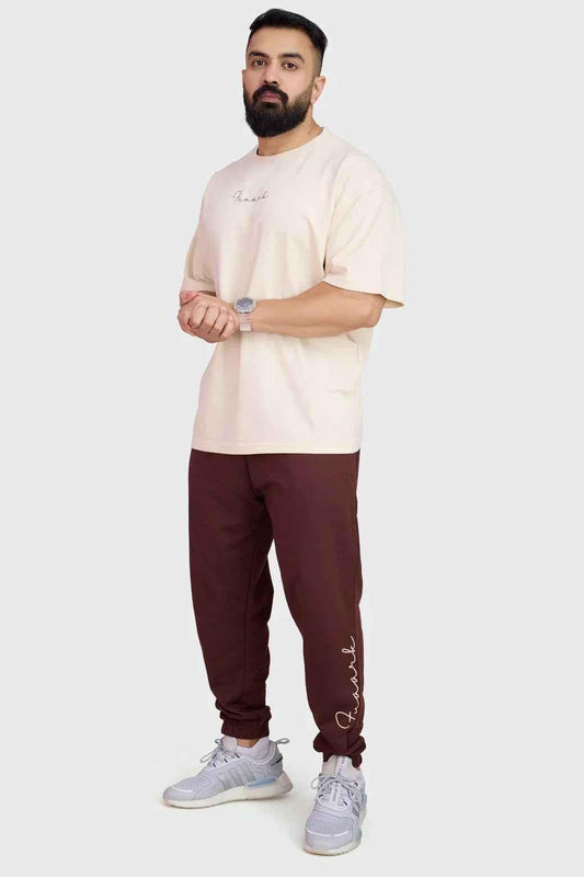 Fuaark Nz Signature Oversized Brown Joggers, relaxed fit with soft fabric, showcasing casual comfort and stylish design.