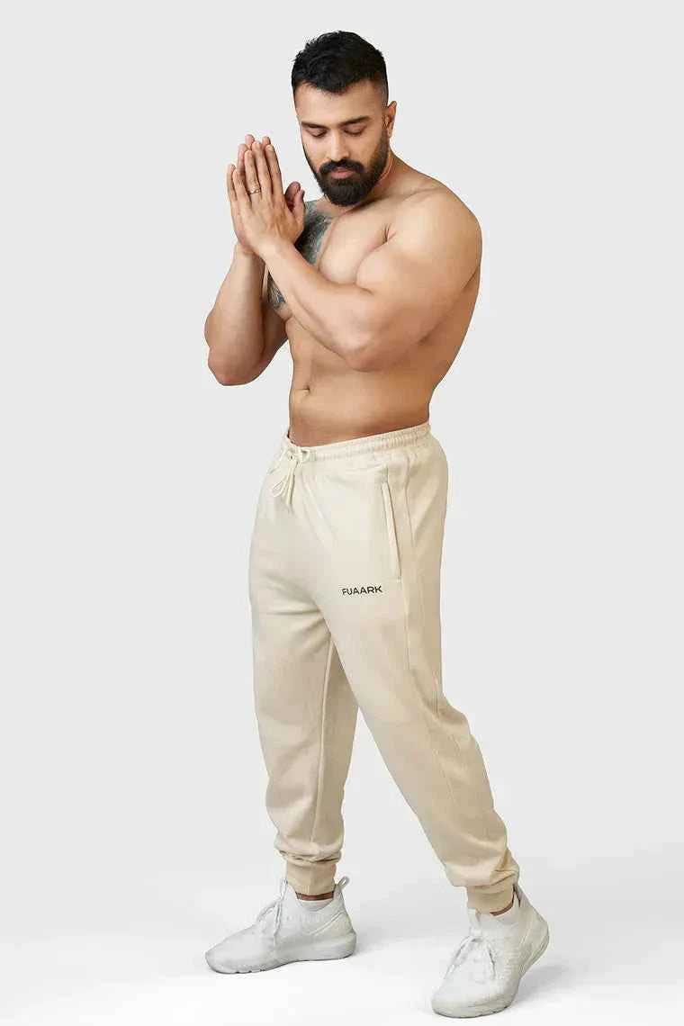 Fuaark Nz Signature Oversized Beige Joggers with relaxed fit and elastic waistband, casual loungewear for men.