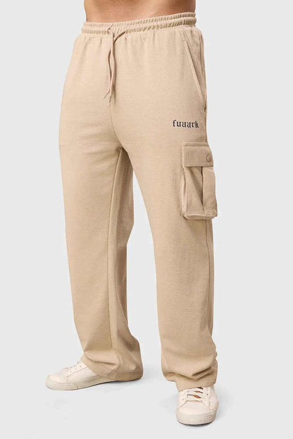 Fuaark NZ Pinnacle Pocket Pants beige joggers with side pockets, slim fit, and comfortable fabric for casual wear.