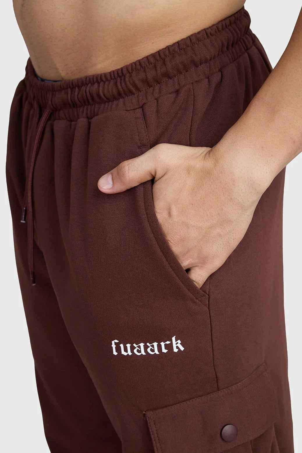 Fuaark Nz Pinnacle Pocket Pants Brown joggers with side pockets and relaxed fit, casual men's comfortable trousers.
