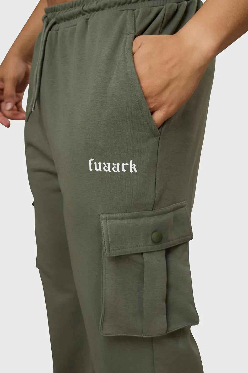 Fuaark Nz Pinnacle Pocket Pants in olive, men's joggers with side pockets, casual comfort, XS size, slim fit style.