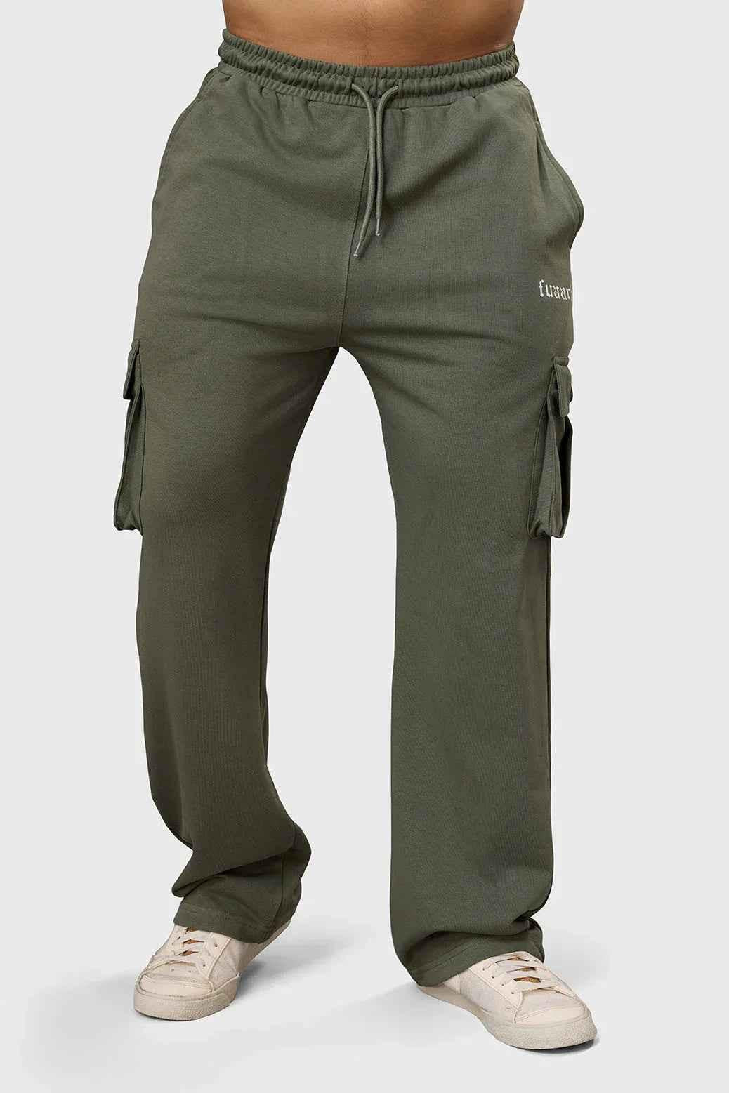 Fuaark Nz Pinnacle Pocket Pants in olive, stylish joggers with side pockets, slim fit, made from comfortable fabric.