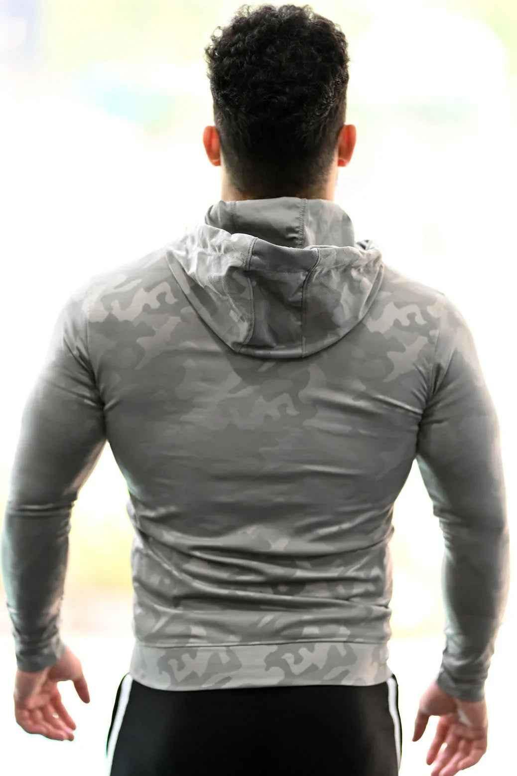Men's light grey camo jacket by Fuaark NZ, stylish and versatile casual outerwear with a modern camouflage pattern.