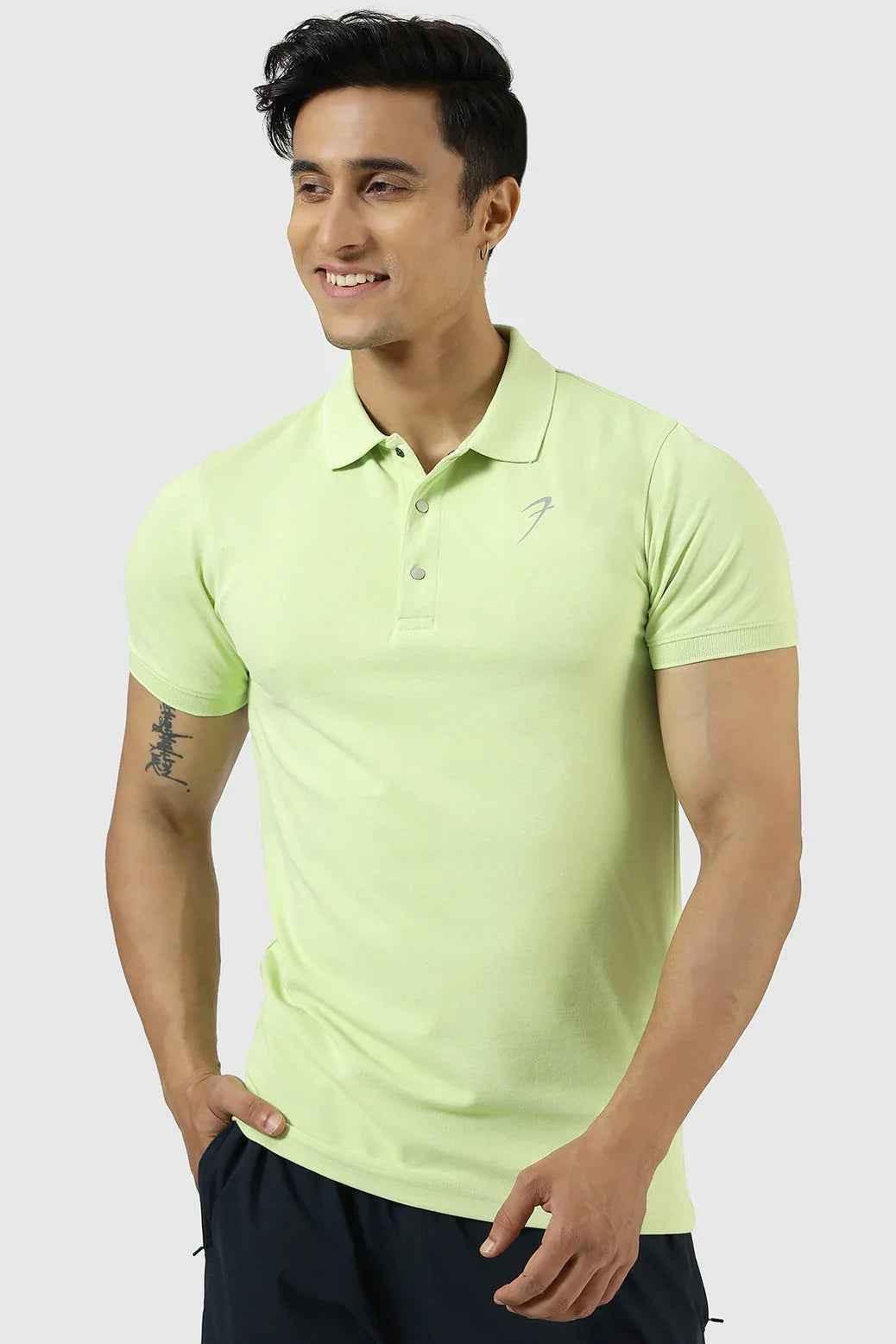 Fuaark Nz Aura Polo T-shirt in lime, men's casual polo shirt with a classic collar and short sleeves, featuring a clean design.