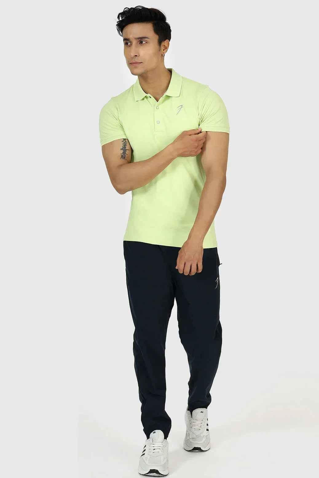 Fuaark Nz Aura Polo T-shirt in vibrant lime green, classic polo style with collar and short sleeves, casual men's apparel