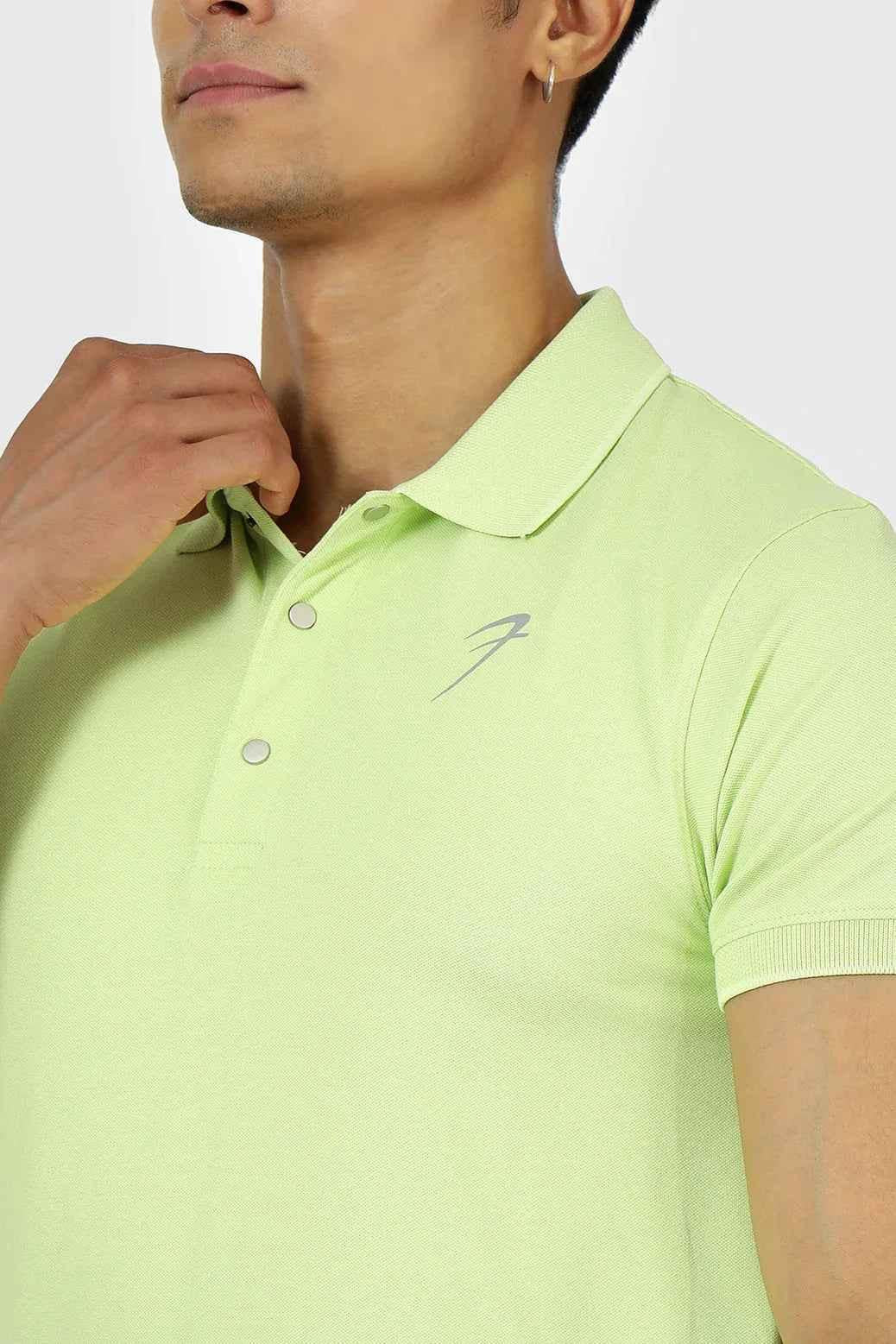 Fuaark Nz Aura Polo T-shirt in lime color, men's casual polo shirt with a classic collar and short sleeves.