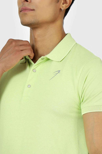 Fuaark Nz Aura Polo T-shirt in lime color, men's casual polo shirt with a classic collar and short sleeves.