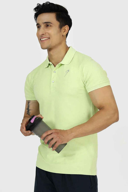 Fuaark Nz Aura Polo T-shirt in lime green, men's casual polo made from soft cotton fabric, with a classic collar and short sleeves.