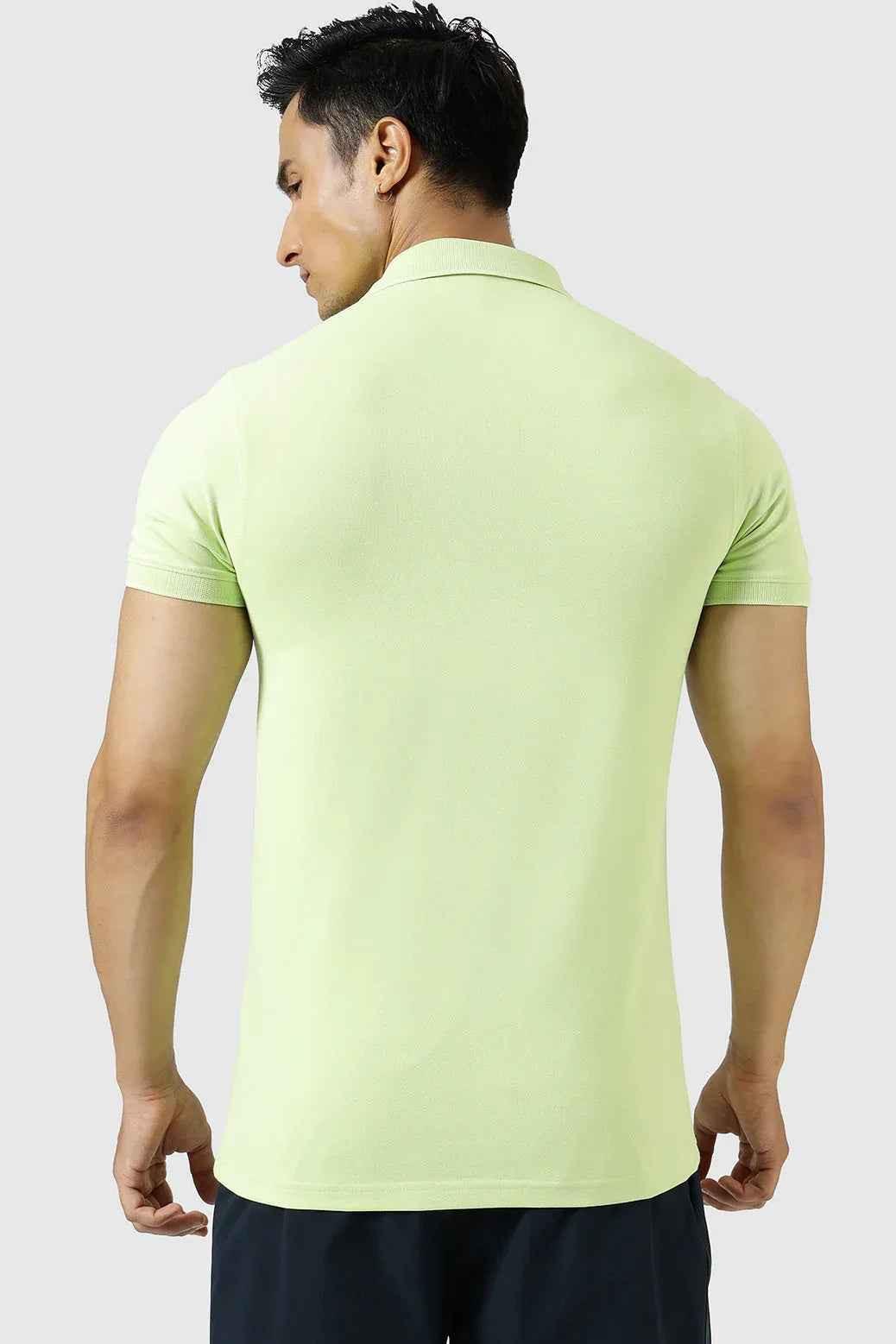 Fuaark Nz Aura Polo T-shirt in lime color, men's casual polo with a classic collar and short sleeves, front view.