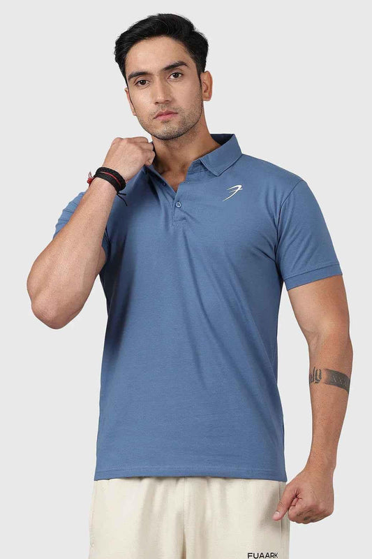 Dusk blue Fuaark NZ polo shirt, men's casual short-sleeve polo made from comfortable fabric, versatile for daily wear.