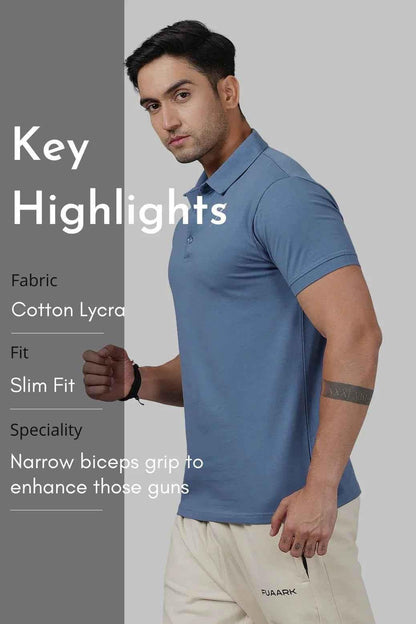 Fuaark Nz Dusk Blue Polo T-Shirt, men's casual polo with short sleeves, soft fabric, versatile daily wear suitable for all occasions.