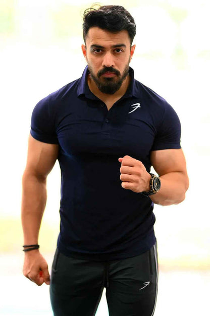 Navy Polo T-shirt by Fuaark Nz featuring a classic collar and short sleeves, displayed on a plain background.