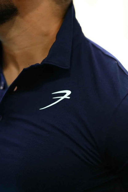 Navy Polo T-shirt by Fuaark Nz featuring a classic collar and short sleeves, displayed on a plain background.