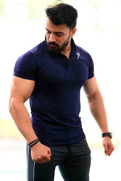 Navy Polo T-shirt from Fuaark Nz featuring a classic collar and short sleeves, displayed flat on a white background.