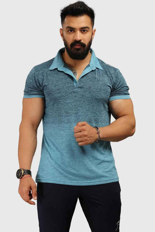 Fuaark Nz Raw Polo Blue T-shirt, regular fit, soft cotton fabric, casual men's polo shirt, front view.