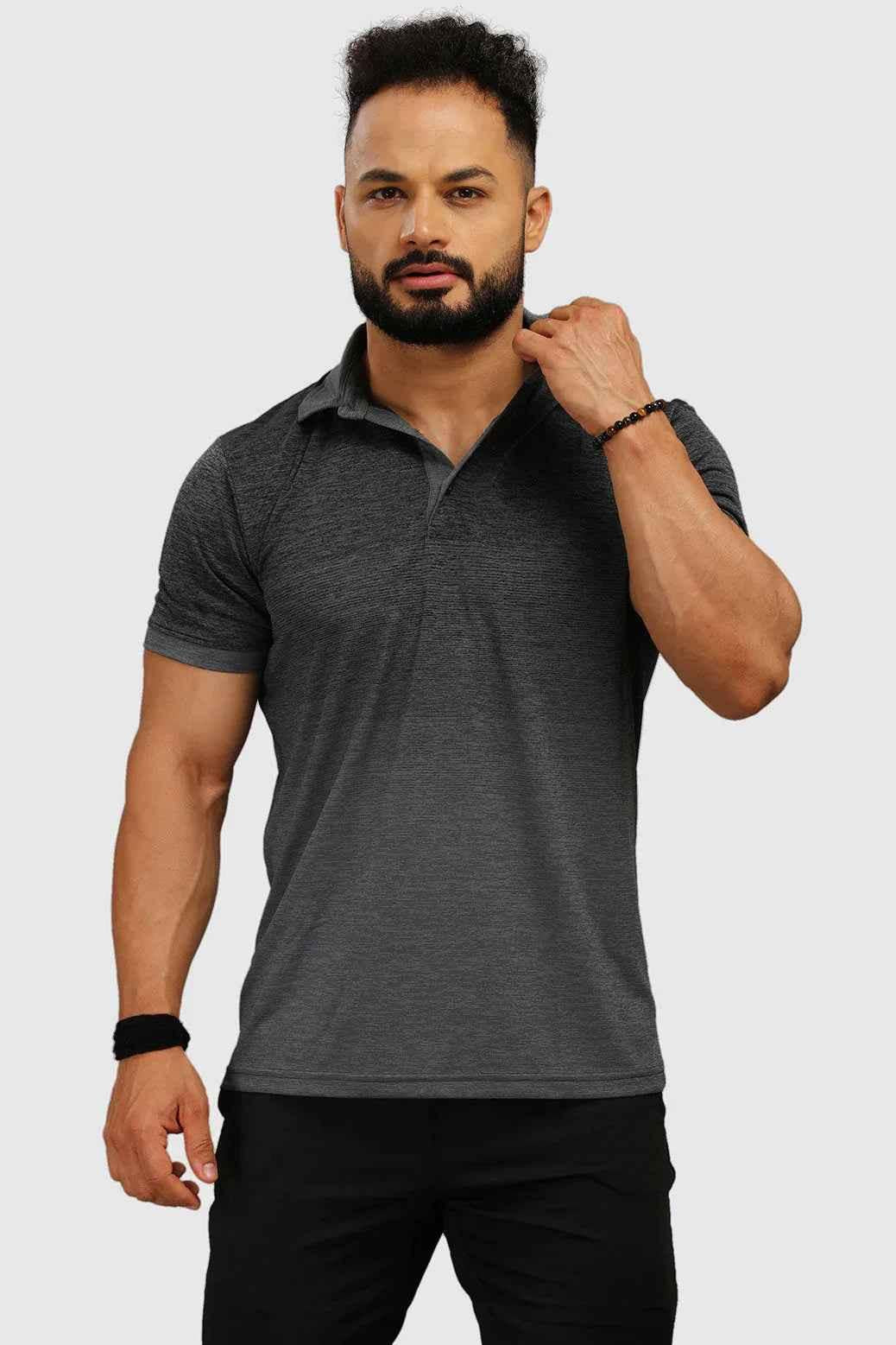 Grey Raw Polo Regular Fit T-shirt by Fuaark NZ, showcasing the classic collar and soft fabric, perfect for casual wear.