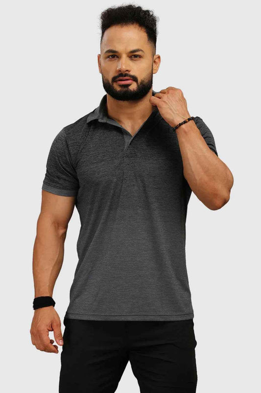 Grey Raw Polo Regular Fit T-shirt by Fuaark NZ, showcasing the classic collar and soft fabric, perfect for casual wear.